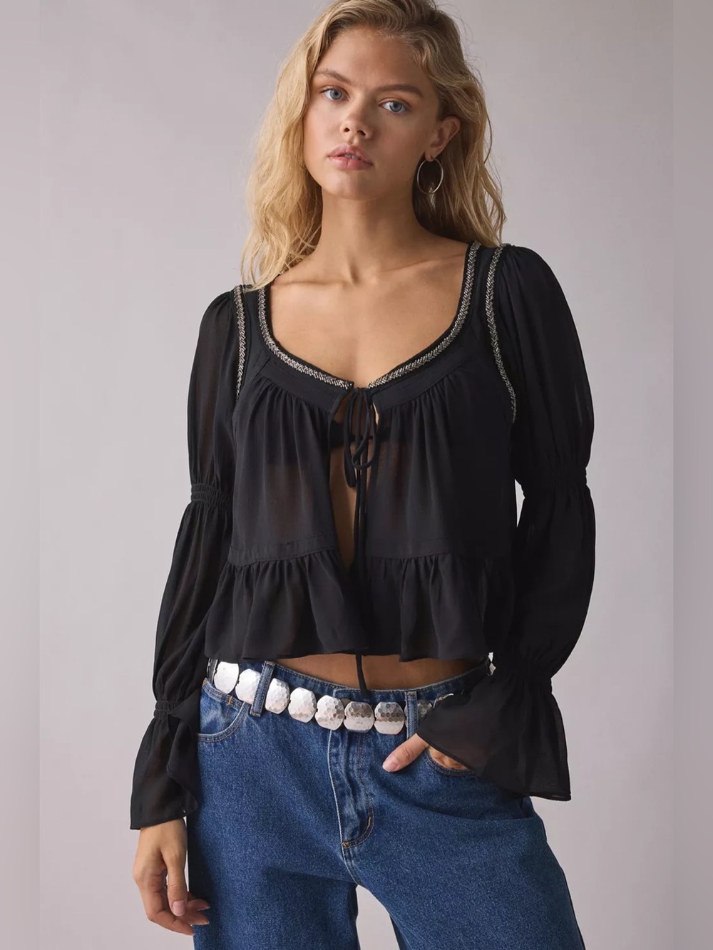 Kimchi Blue Kit Prairie Long Sleeve Babydoll Top